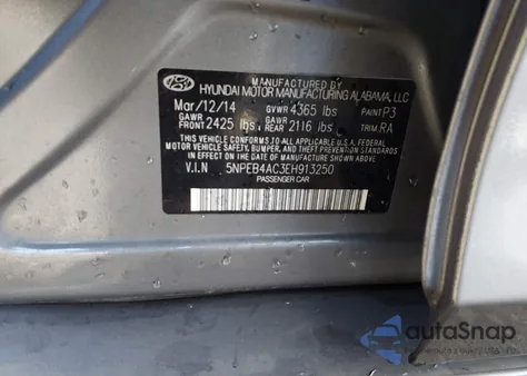 2014 Hyundai Sonata Gls z USA, uszkodzony, nr VIN 5NPEB4AC3EH913250